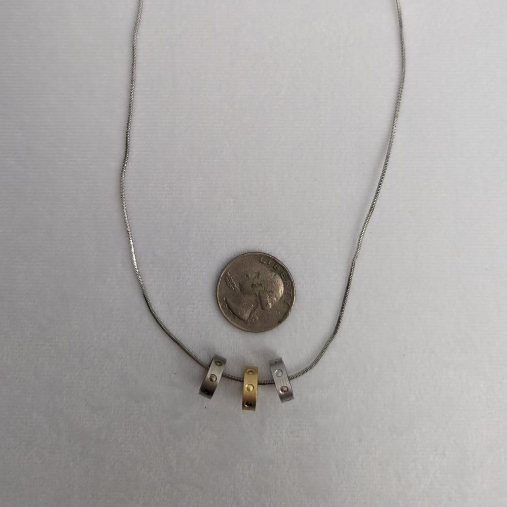 Multiple Ring Silver Tone Snake Chain Necklace 15… - image 6